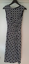 Lauren Ralph Lauren Black and White Geometric Gathered Waist Midi Dress Size 2