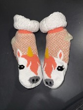 Unicorn White Fluffy Warm Fleece Indoor Cozy Non-Slip Slippers Size S 6.5-7.5 