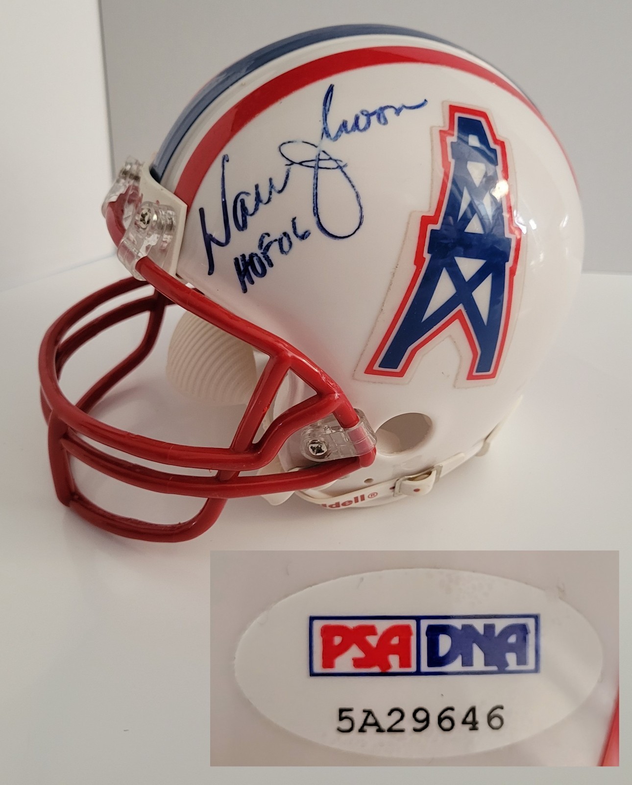 Warren Moon Autographed Signed Houston Oilers " HOF 2006 " Oilers Mini Helmet AUTO PSA/DNA 