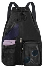 Mesh Beach Backpack with Wet Pocket Drawstring Pool Bag Waterproof Swimming B...