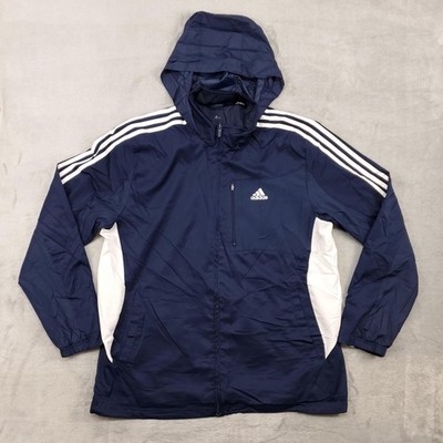 Adidas Jacket Mens Large Blue Performance Drive 2 Wind Full Zip Pockets Hooded