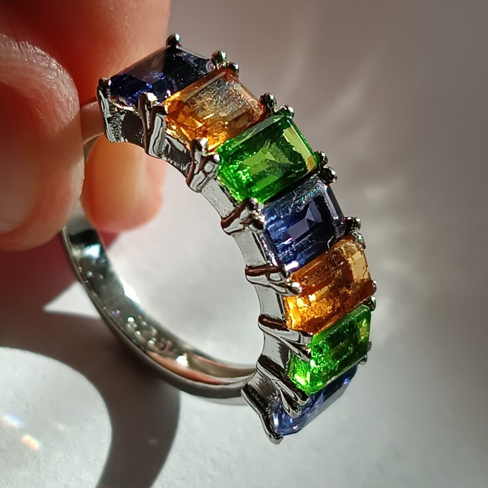 Anillo único de media eternidad con piedra maltosa, anillo de plata 925,...