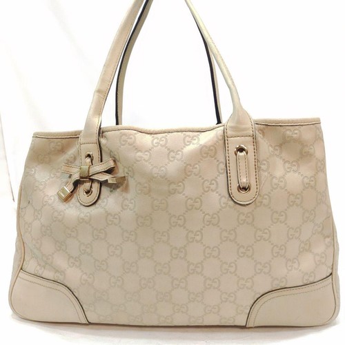 GUCCI Princy Leather Tote Bag White GG Pattern Authentic Women's Handbag
