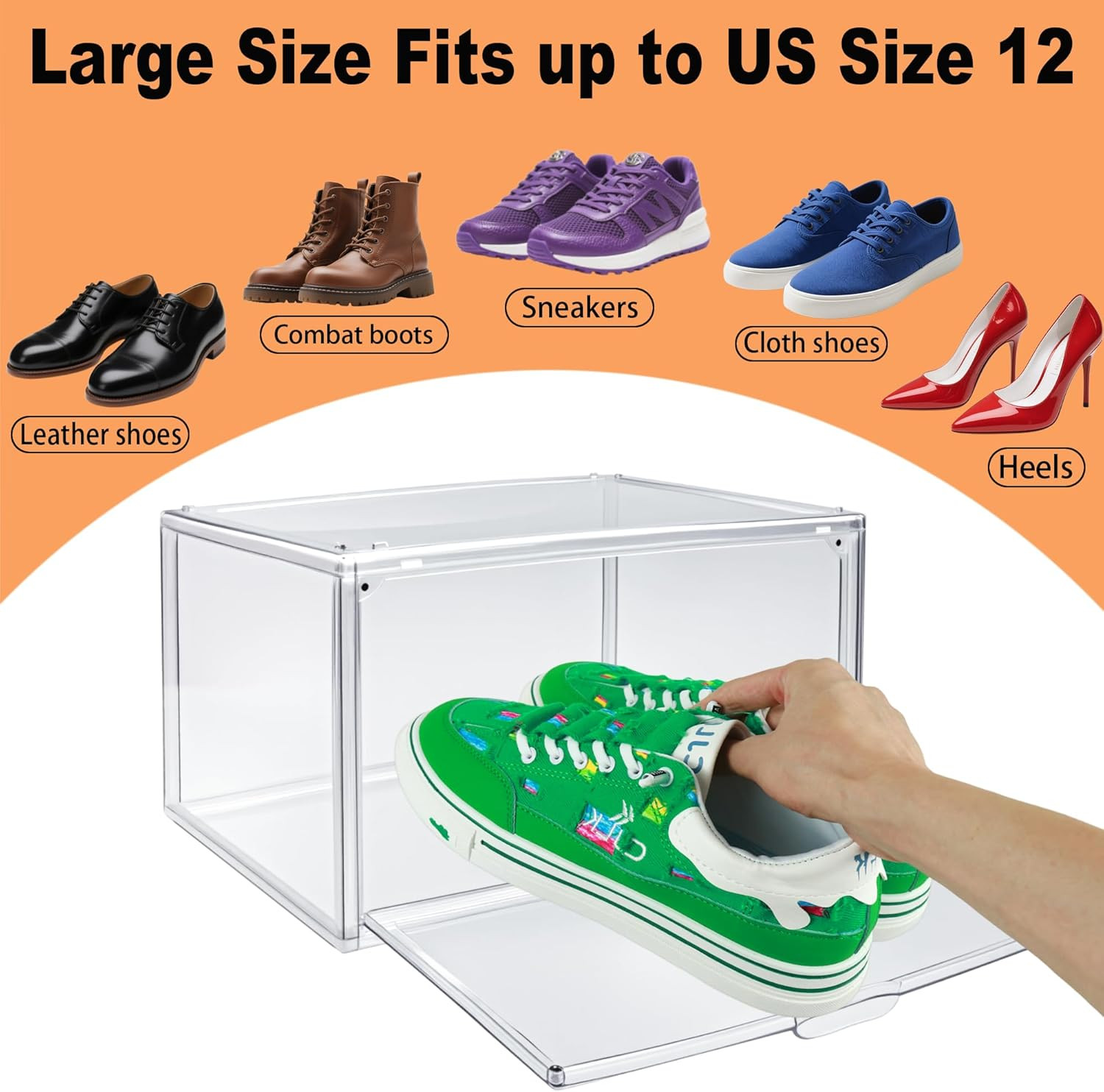 Shoe Boxes Stackable Acrylic Display Case Clear Plastic Shoe Organizer with Magn