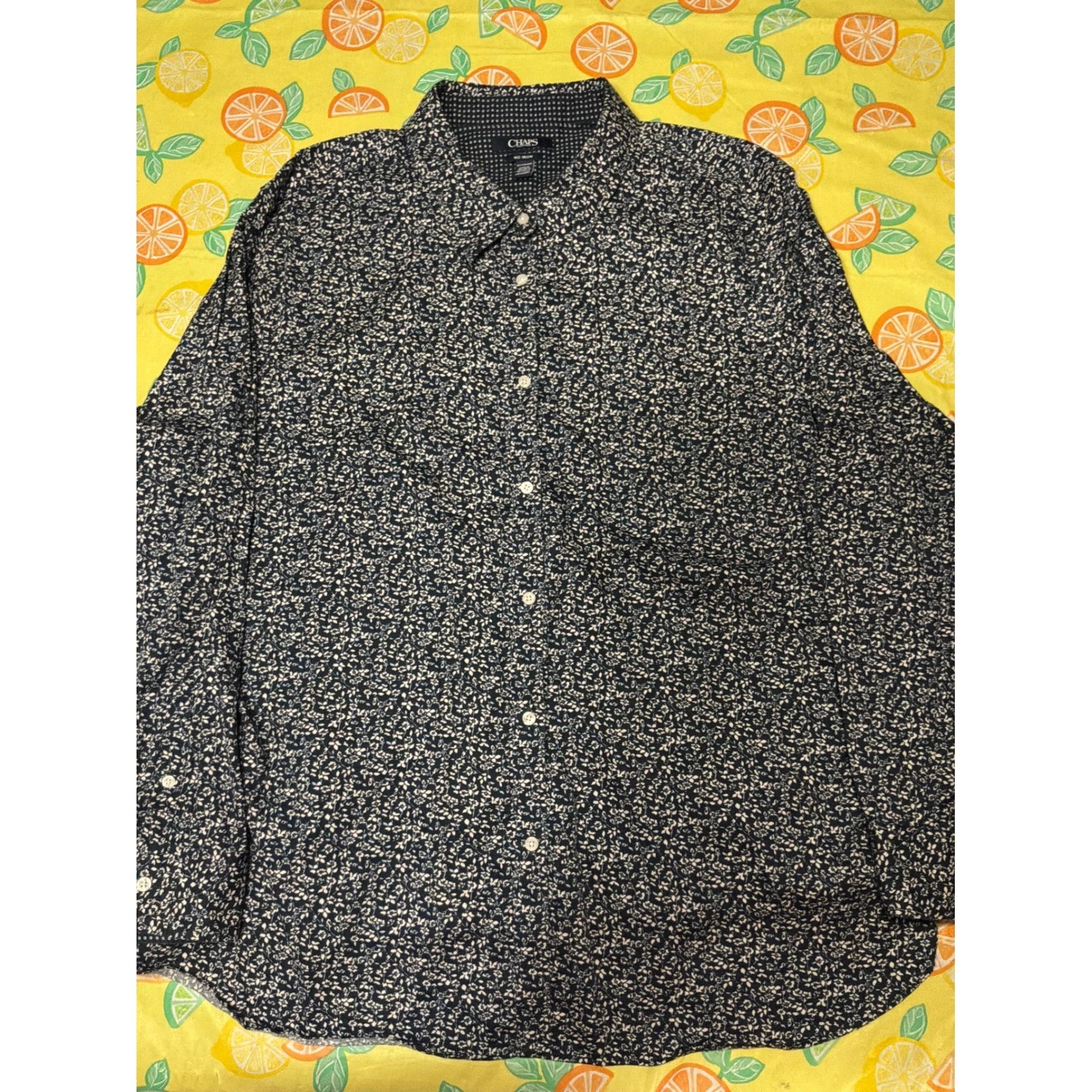 Grandpacore Mens Chaps Floral Button Down Shirt 2XL Navy Blue