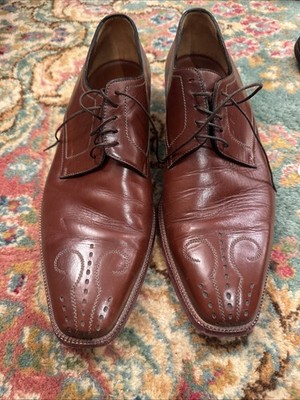 a testoni mens shoes 10 Cognac Brown Derby With Punched & Stitched Design On Toe