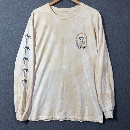 Katin Shirt Mens XXL Long Sleeve Graphic Tee Tan Tie Dye Palm Tree USA Made - product listing photo
