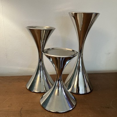 Set 3 Robert Welch Arden 18/10 Stainless Candle Holders Signed Modern 6''-10''