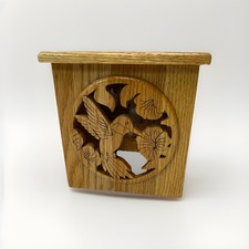 VTG Hand Made Oak Wood Square Kleenex Tissue Box Cover Hummingbird Cutout