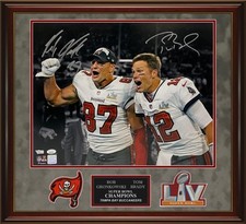 Rob Gronkowski Tom Brady Double Autograph Celebrate SBLV 27×27 JSA + Fanatics