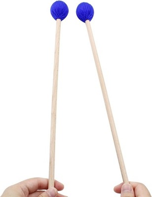 1 Pair Blue Marimba Mallets Medium Hard Yarn Head Percussion w/ Wood Handle, New