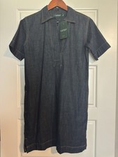 Lauren Ralph Lauren Womens Short Sleeved V Neck Denim Dress Sz Petite XS NWT