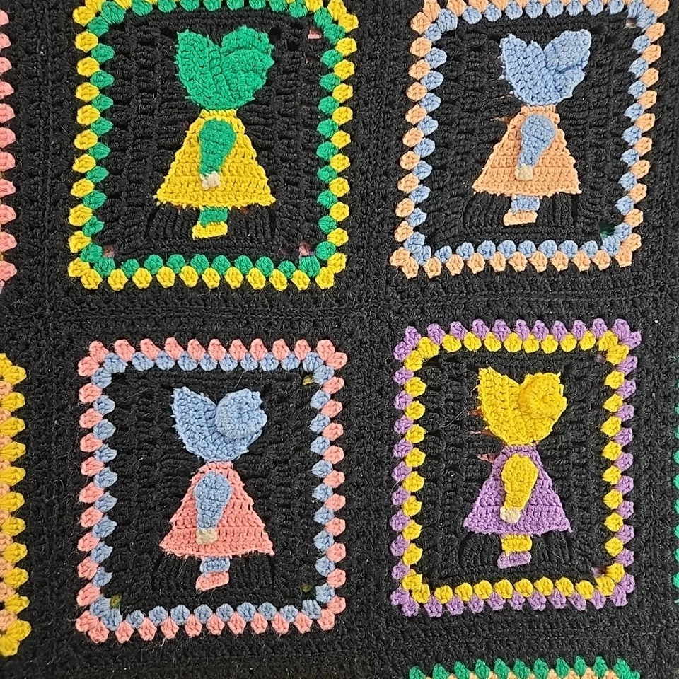 Manta Afgana Abuela Años 70 De Colección 45x85 Floral 3D Sunbonnet Sue Holly Hobby Foto 2 de 4