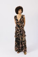 Zimmerman Silk Floral Chiffon Wavelength Dress Black Pink Evening Gown