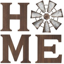 Mkono Farmhouse Wall Decor Wooden Home Sign with Metal Windmill for O Rustic