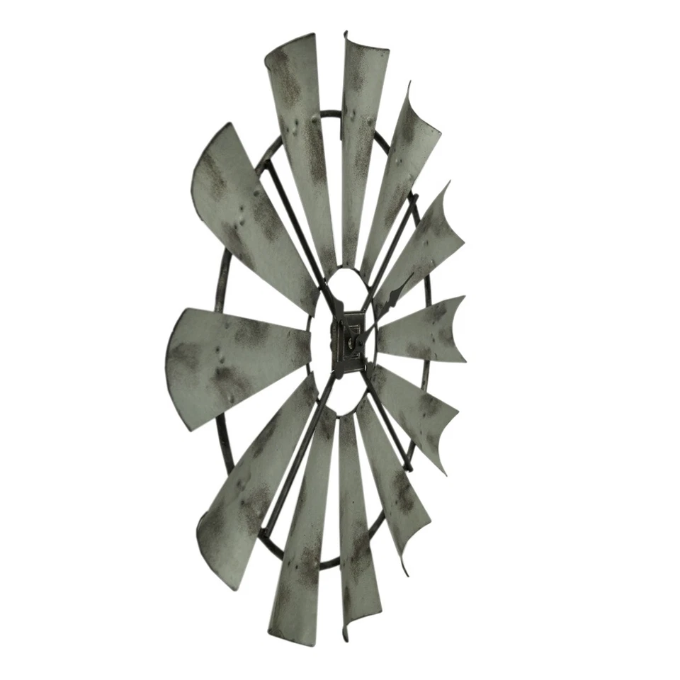 Zeckos Distressed Grey Rustic 30 inch Metal Windmill Wall Clock - Image 2 of 4
