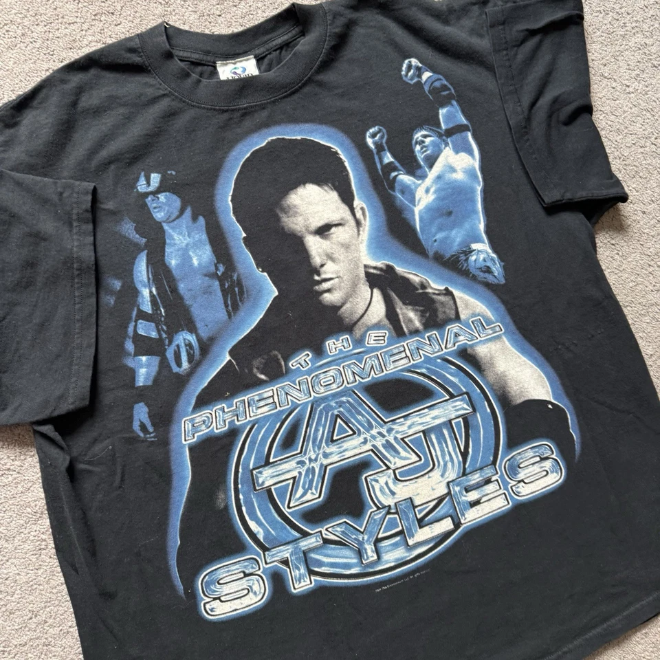 Camiseta De Colección AJ Styles Anillo de Honor ROH Lucha Libre WWE XXL Azul Líquido Foto 2 de 4