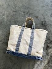 Vintage LL Bean Thrashed Navy Blue Boat Tote Bag Medium, Deluxe Crinkle Tag 80s