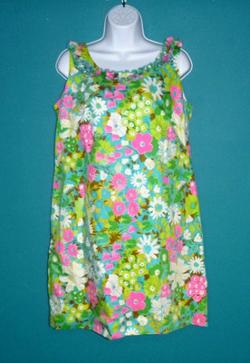 Vtg 60s Rhapsody By Glazier Cotton Flower Power Shift Dress Sz S/M