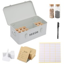 Seed Storage Organizer Box with Safety Lock, 4 Compartments, 12 Labels