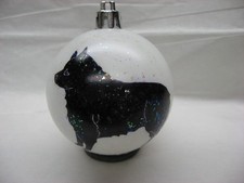 NEW HANDPAINTED SCHIPPERKE UNBREAKABLE WHITE CHRISTMAS ORNAMENT 2 1/2"