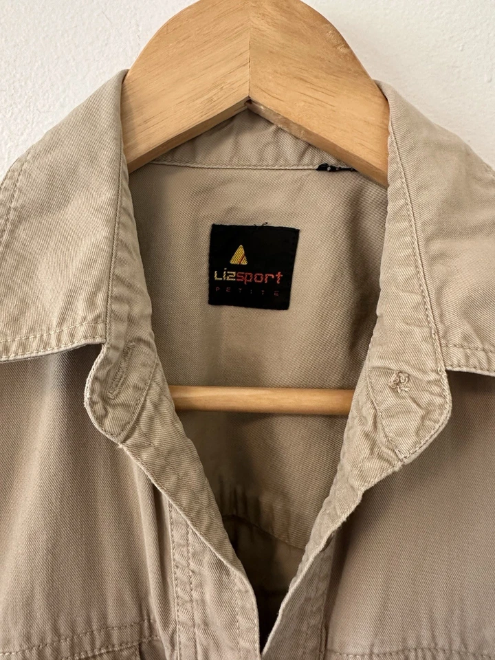 Liz Claiborne Retro Vintage Tan Cotton Button Up Jumpsuit - Image 3 of 4