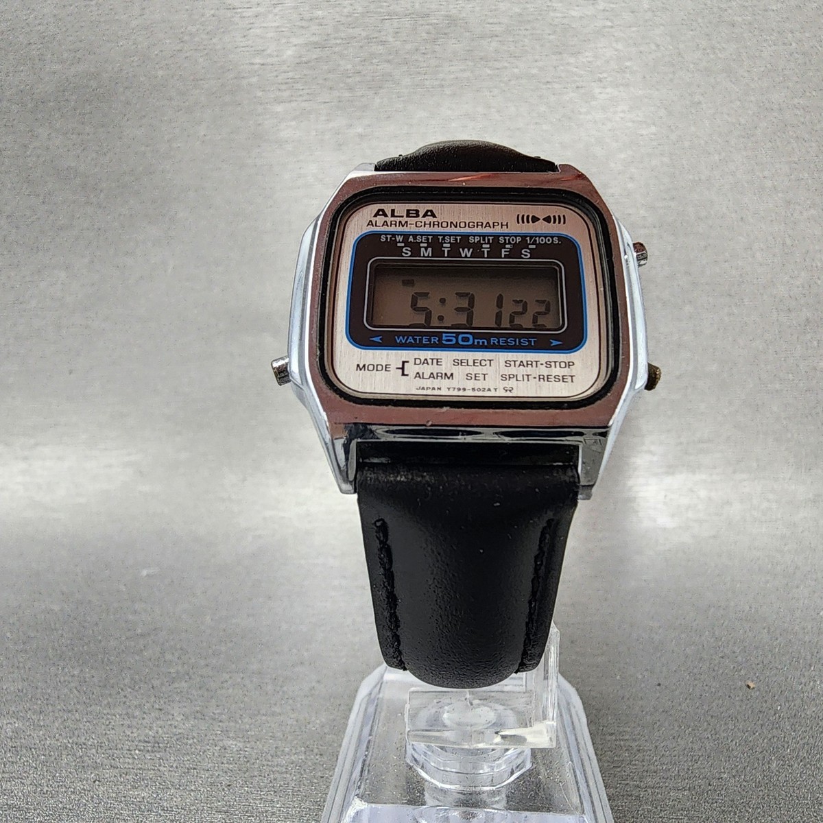 Seiko ALBA Digital Watch Men 32mm LCD Silver Tone Rectangle Y799