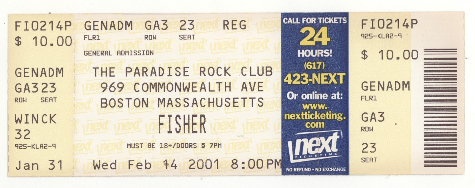 Fisher Boston MA Paradise Rock Club Ticket