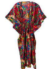 Women Hippie Cotton Summer Sleepwear Frida Printed Red Long Maxi Caftan Dress