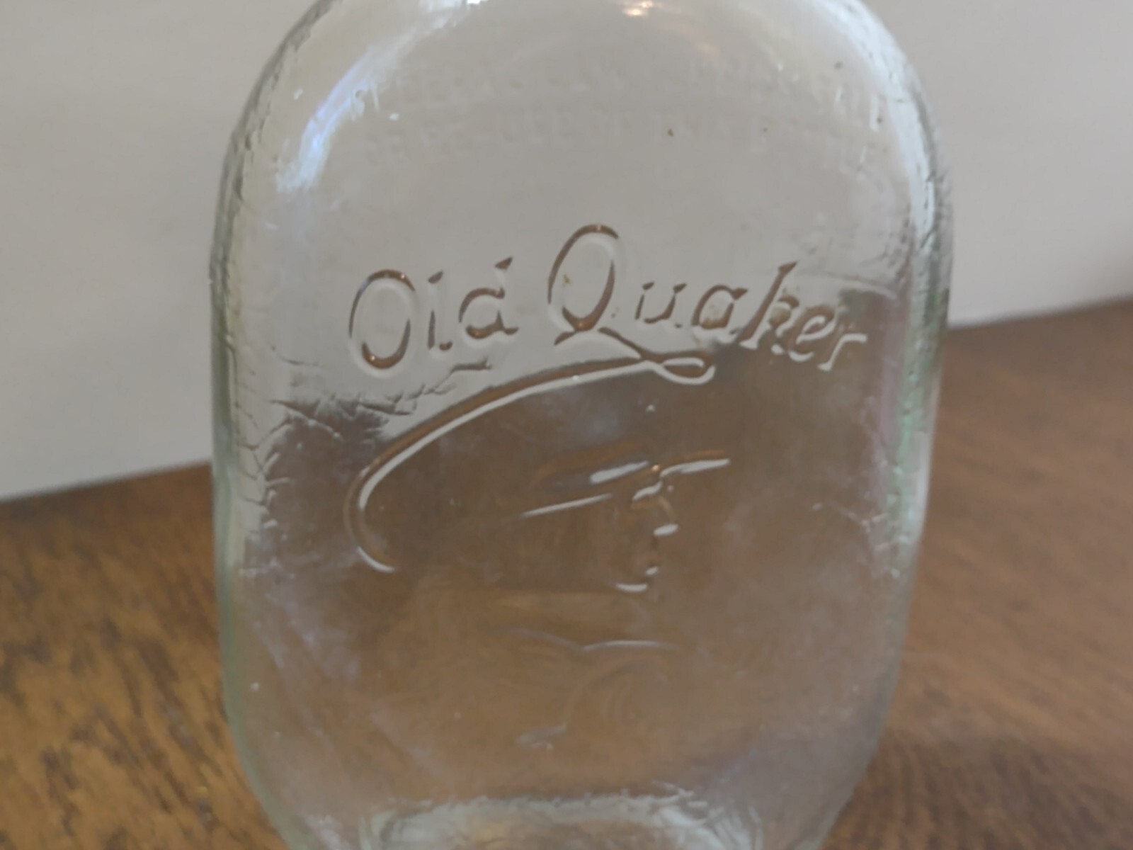 Vintage Clear Glass Webbed Old Quaker Whisky Bottle 1 Pint Empty Distilled Cap