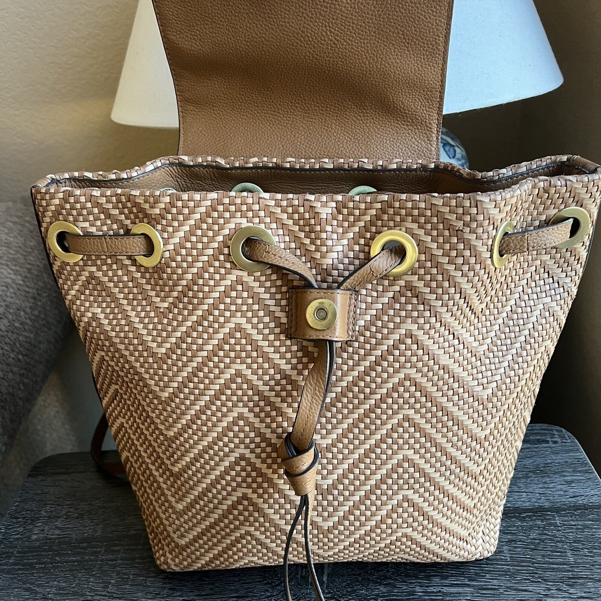 Michael Kors Junie Medium Woven Backpack Michael Kors Junie Leather Woven Basket Backpack | eBay main image 2