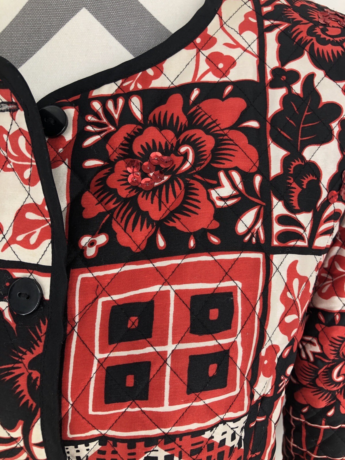 Silkland Red Patchwork Floral Sequin Button Up Qu… - image 3