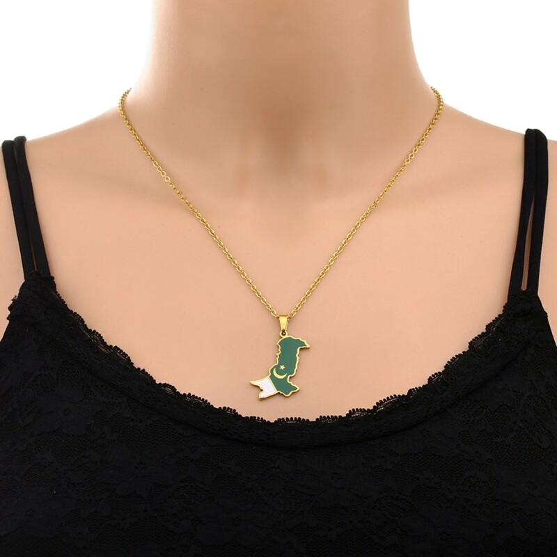 Versatile Collarbone Chains Map of Pakistan Necklaces for Patriotic