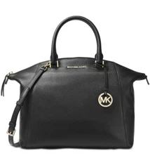 New Michael Kors Riley Slouchy Large Leather Satchel shoulder bag black gold 