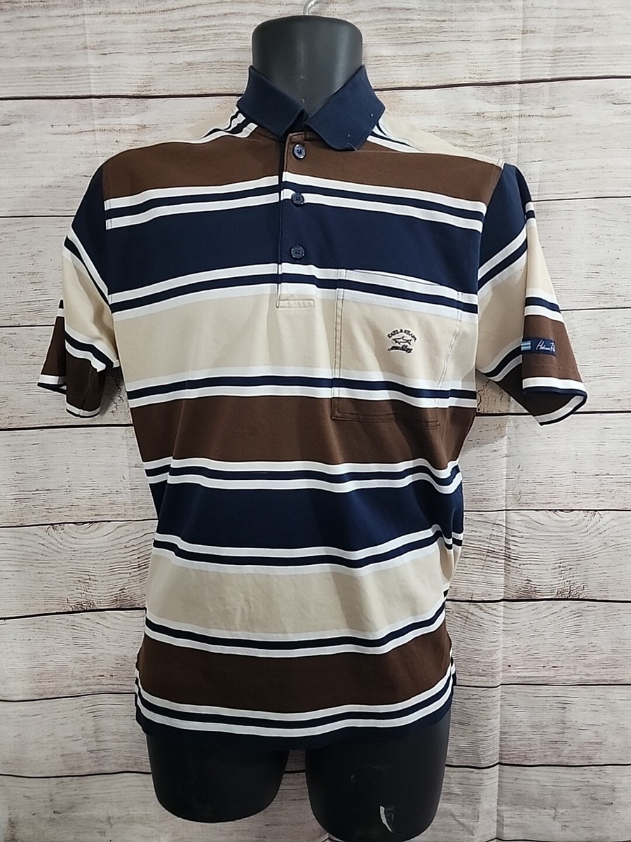 Paul Shark Yachting Striped Polo Shirt Habana Size M (G3)