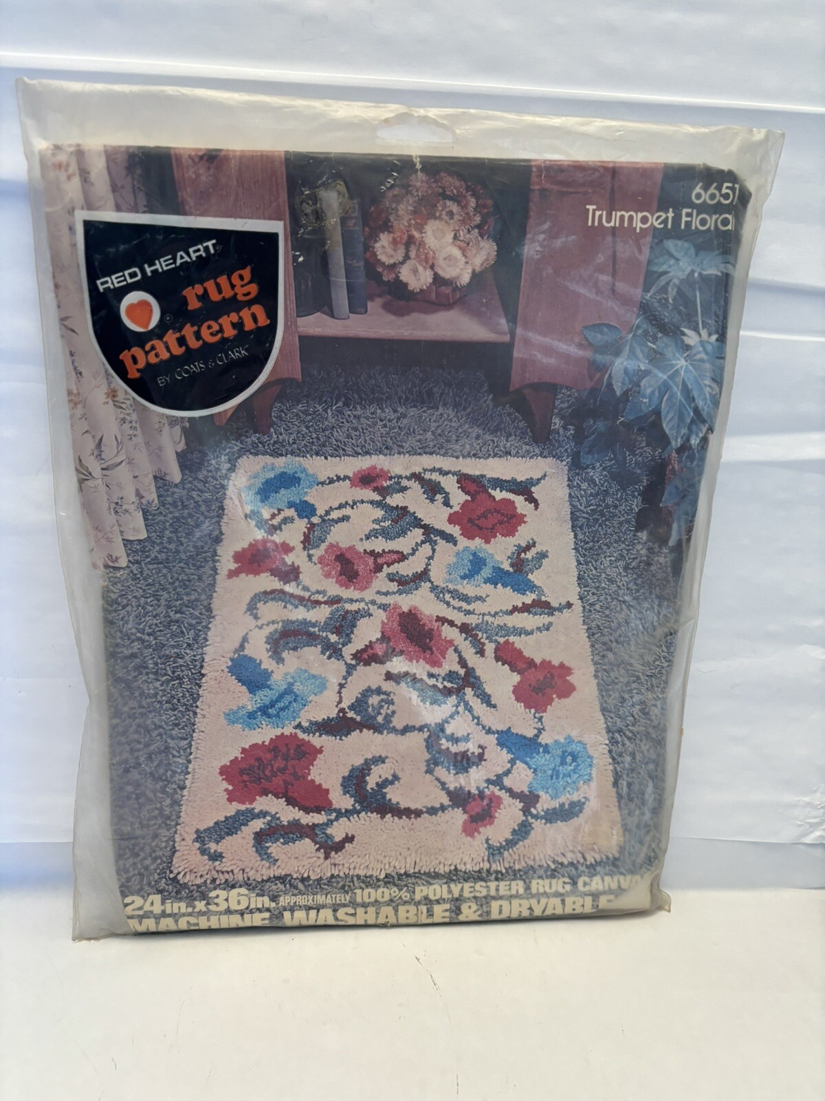 Red Heart Rug Patterns Red Heart Rug Pattern 6651 Trumpet Floral 20x27 Inch Canvas Only Sealed ...