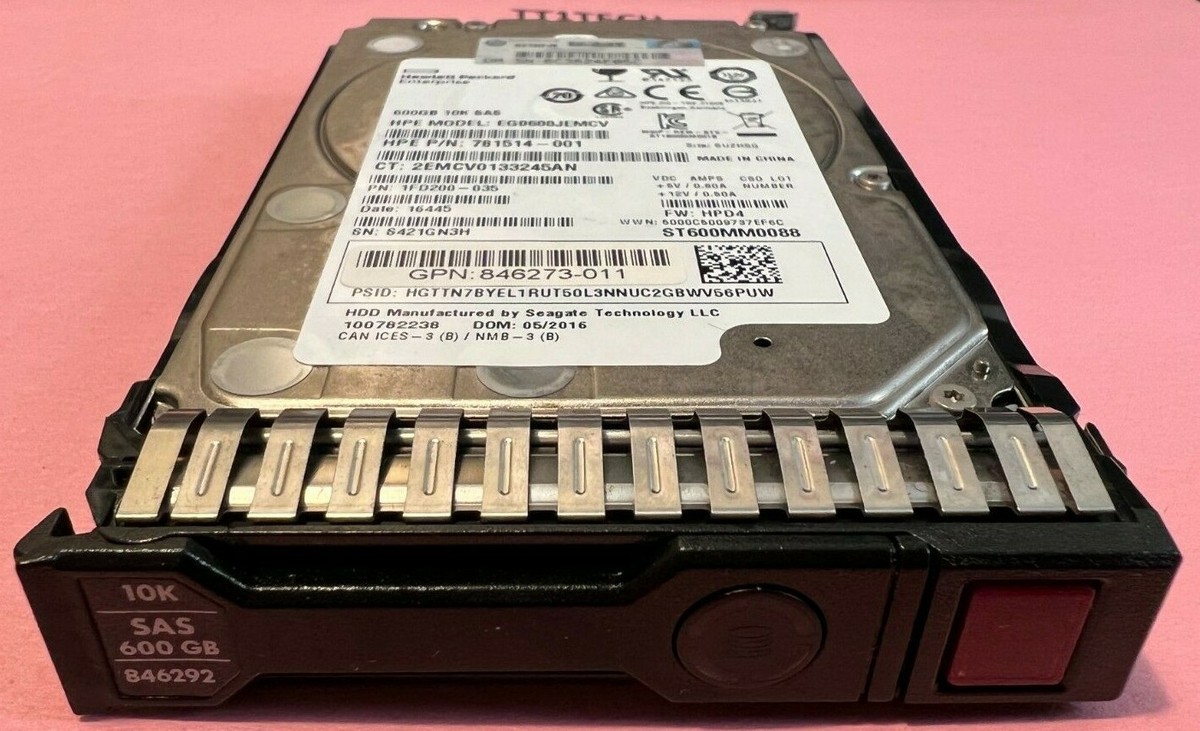 781514-001 HP 600GB 12G SAS 10K 2.5IN SC HDD 846267-B21 846292-001