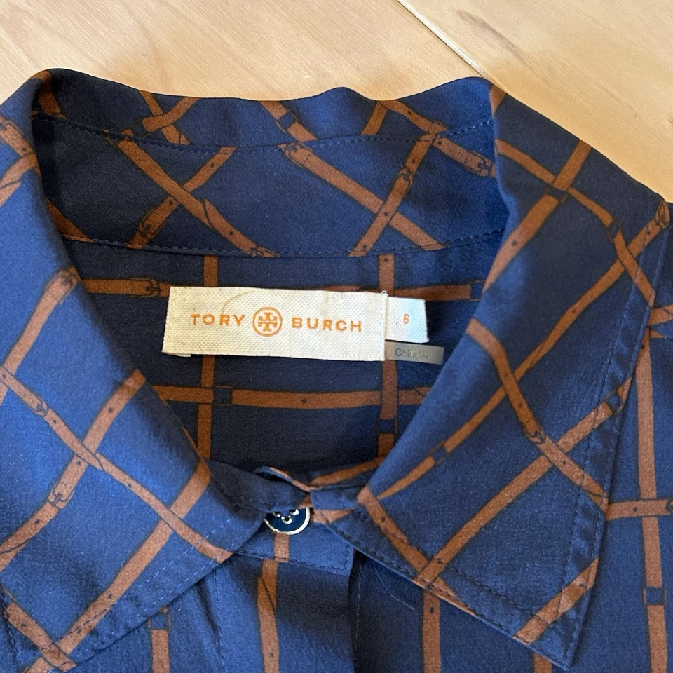 Camisa Top Tory Burch Kaitlyn Estampada Elastizada Seda Abotonada Para Mujer Pequeña’s Foto 4 de 4