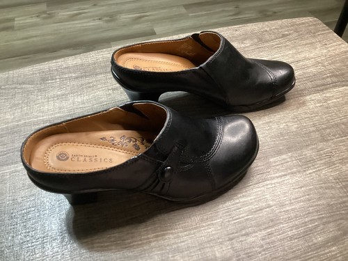 Earth Spirit Classics 8 Emily Black Leather Mule Clog Slip On Heels Sz 6 - Picture 3 of 9