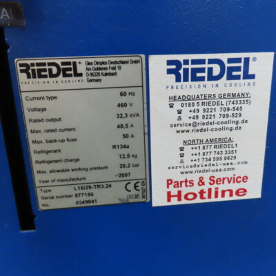 Riedel L16/29-TR3.24 Trumpf Laser Water Cooling Unit 460V 3Ph 60Hz