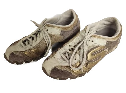 Skechers Athletic Sneakers Comfort Walking Shoes Beige Brown Gold Metallic-image