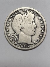 1901 Barber Half Dollar Nice PROBLEM FREE Very Good Plus coin !!