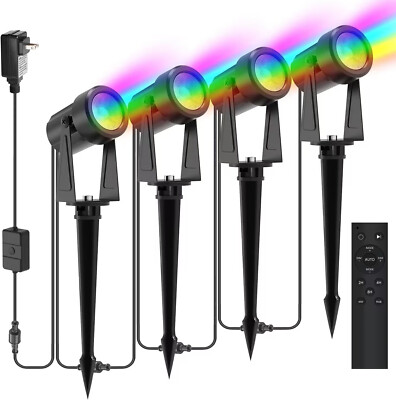 Outdoor Landscape Lighting with Remote, RGBW Color Changing Spot Uplights,4 Pack