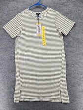 Buffalo David Bitton Dress Womens Small Short Sleeve Cream Green Striped