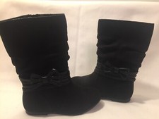 NEW - Girls Mid Calf Suede Fashion Cute Kids Boots Zip - Black Size 8