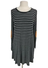 GOLDSPARK Black gray Striped Mini Dress Women Size L Crew Neck Long Sleeve