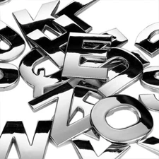 40x Chrome 3D Car Stickers Alphabet Letter Number Symbol Emblem Badge Stickers