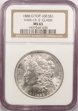 1888-O E Clash VAM-1A Morgan Silver Dollar $1, NGC MS63, Choice Uncirculated BU