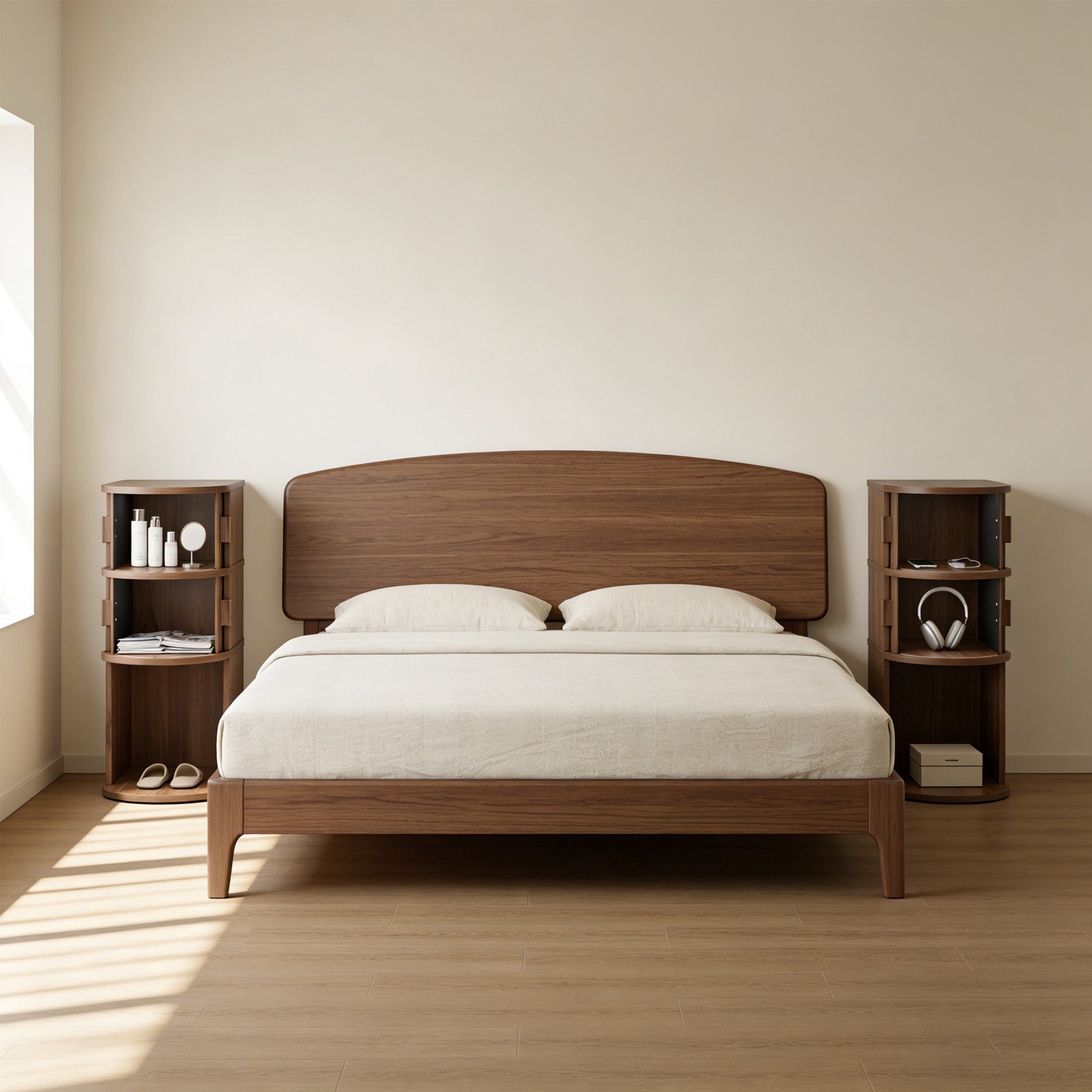 Side Tables 3-Tier Storage Narrow Bedside Tables with Double Sliding Doors