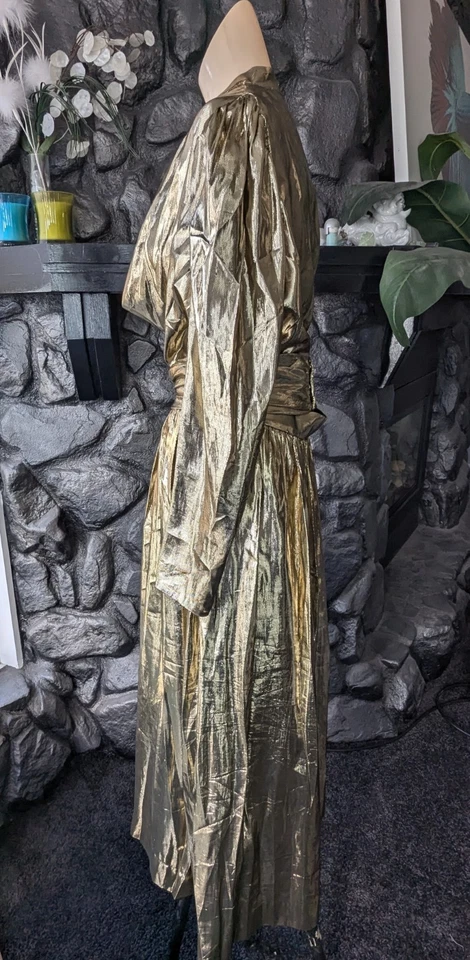 Conjunto Blusa Falda Coja Dorada De Colección Años 80 Partique NY Cuello Capucha Fiesta Disco Talla L Foto 4 de 4